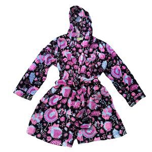 Vera Bradley Women's Black / Pink / Purple Floral Hooded Fleece Robe Size Small